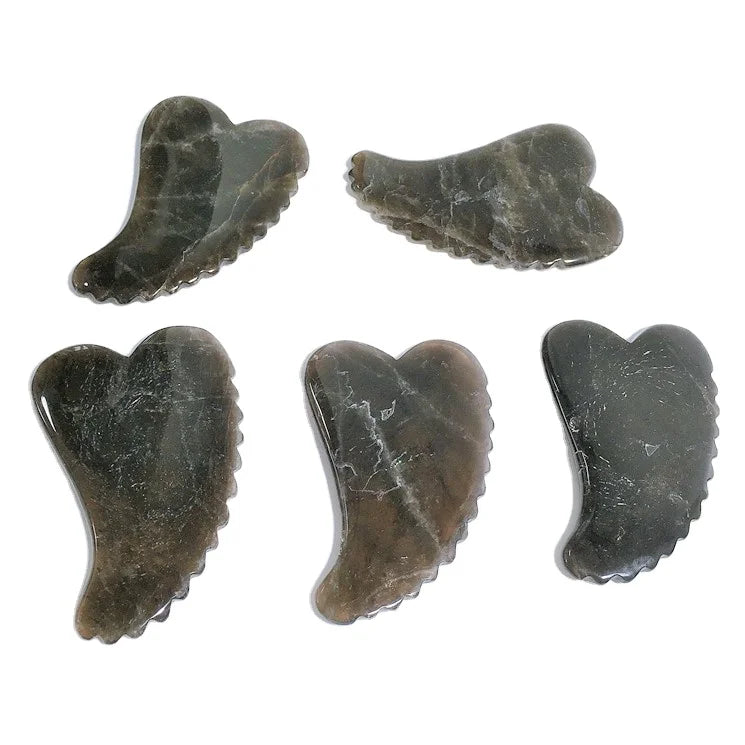 Huiying Natural Jade Facial Neck Spiky Heart Shape Gem Guasha Smoky Quartz