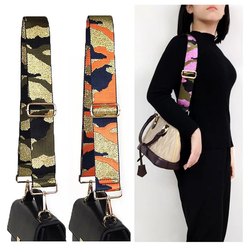 Meetee B-S285 5cm New Camouflage Shiny Golden Silk Webbing Bag Strap