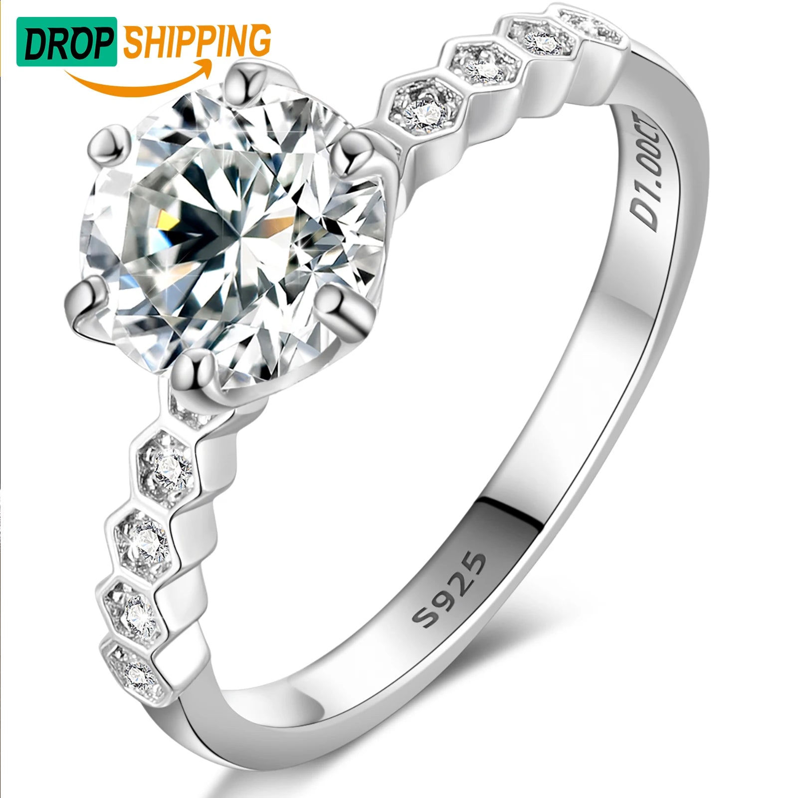 Dropshipping Valentine Jewelry Gift Engagement 925 Sterling Silver VVS Moissanite Diamond Wedding Ring for Women