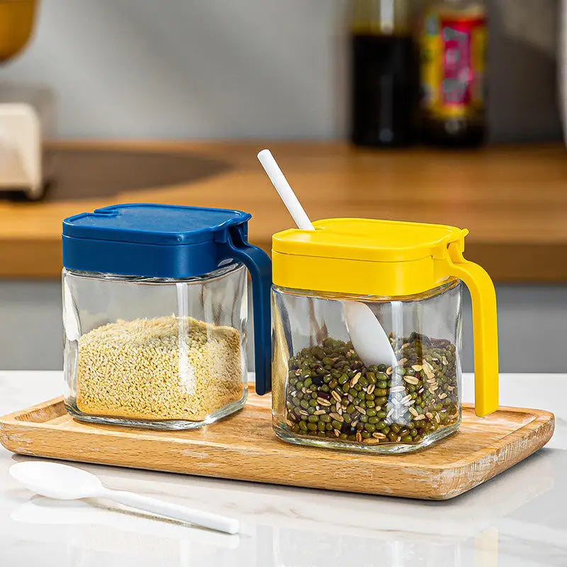 Glass Seasoning Jar Light High Appearance Level Storage Box Seasoning Bottle Combination Set with Salt Seasoning Box Three-piece