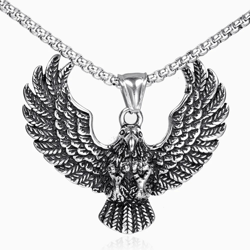 Simple Men Stainless Steel Nordic Mythology Eagle Wing Claw Pendant Necklace Trendy Wedding Party