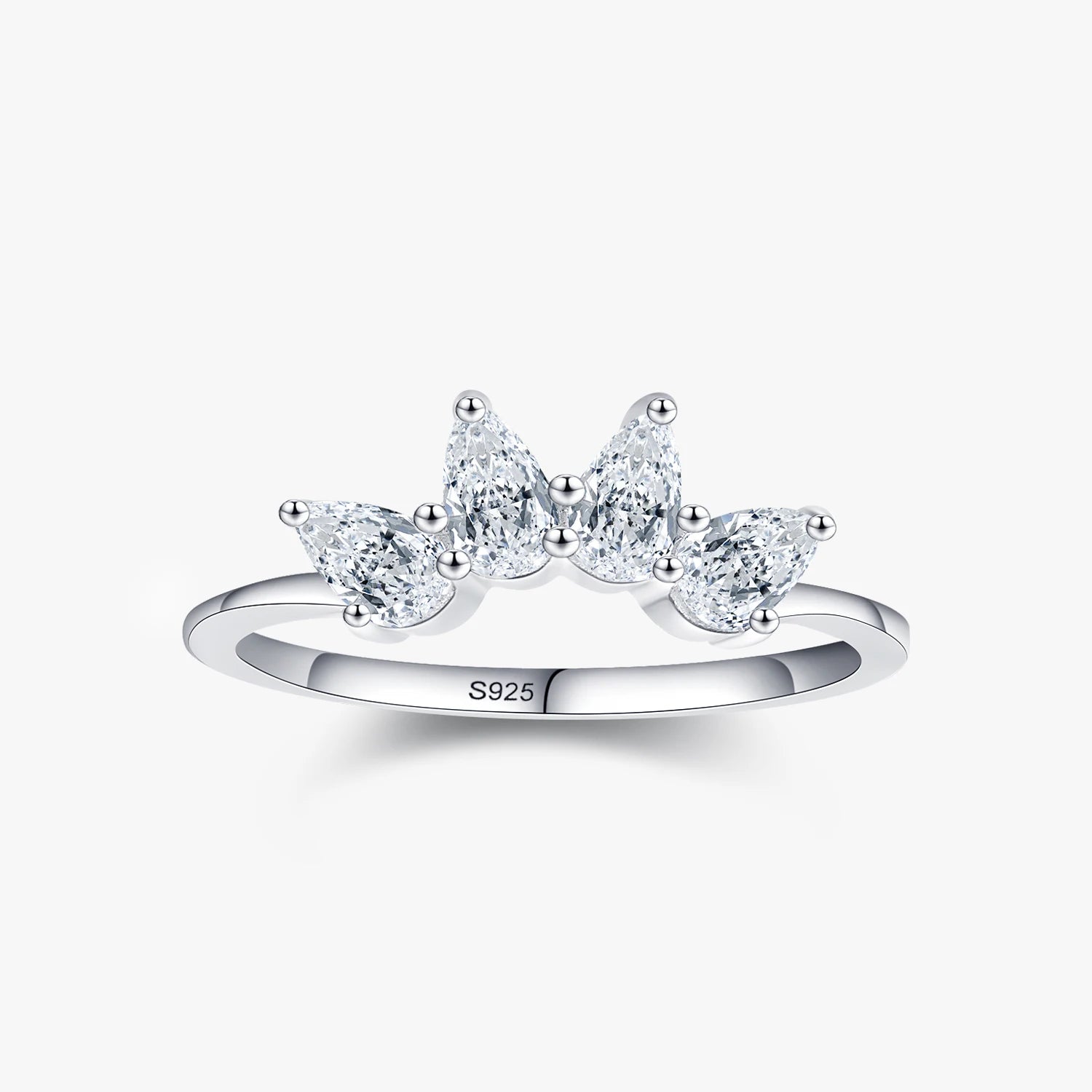 Ailmay Real 925 Sterling Silver Crown Ring Fashion Luxury Clear CZ Water Drop Shape Rings for Women Wedding Engagement Jewelry