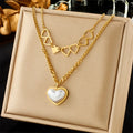 New Fashion 18K Gold Plated Non Tarnish Stainless Steel Double Layers Pearl Heart Necklace for Women