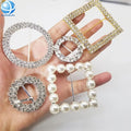Custom Round square Pearl Belt Rhinestone Buckles for Wedding Dresses Clothes Strap Decoration