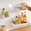 Hips White Plastic Floating Single Tier Multifunction Simple Spice Kitchen Bathroom Living Room No Drill Adhesive Shelves
