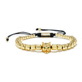 Luxury Hand Jewelry 18K Gold Plated Stainless Steel Micro Pave CZ King Crown Wolf Head Bead Macrame Wrap Bracelet Unisex Trendy MegaBDM