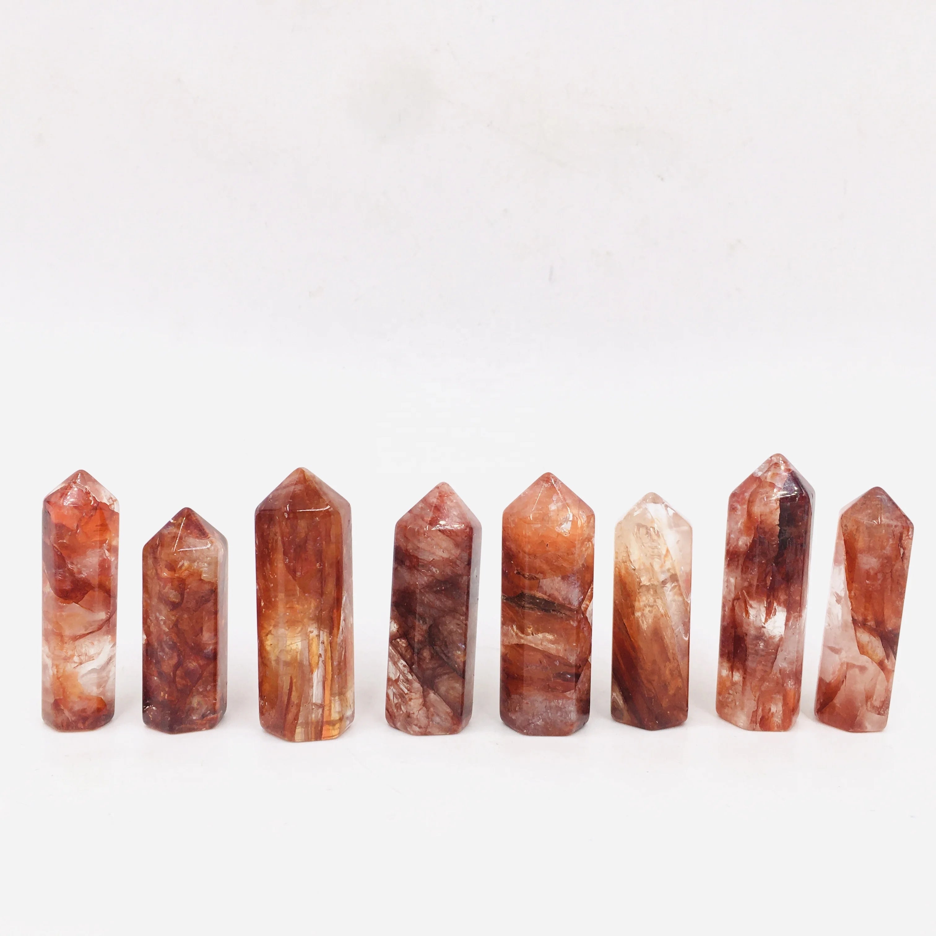 Wholesale Natural Gemstone Healing  Crystal Stones Red Fire Quartz Tower Hematoid Point Wand for Decoration