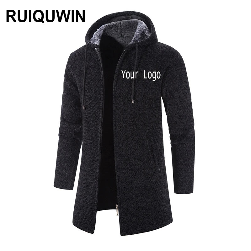 RUIQUWIN Wholesale Men's Windproof Warm Trench Coat 2026 High-Quality Hooded Zipper Long Casual Winter Outdoor Jacket
