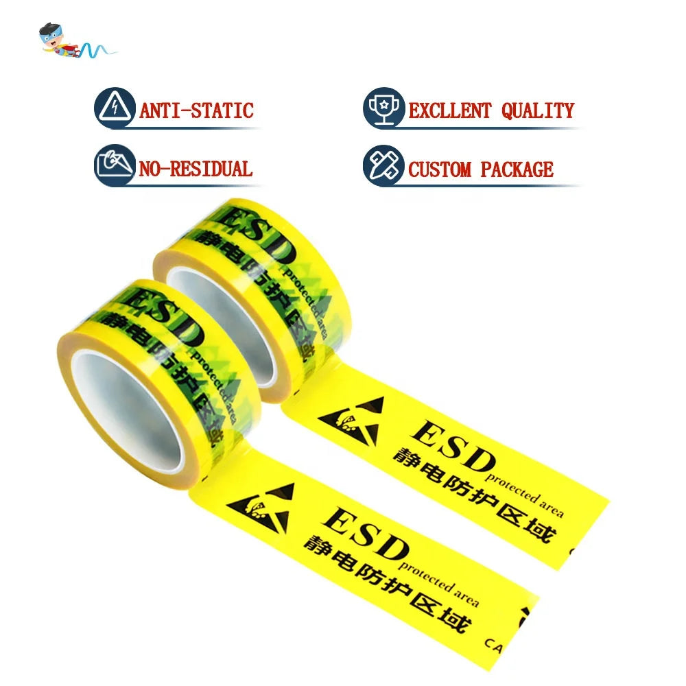 2- Yellow Color BOPP Film Floor Area Marking Warning Caution Low Static Anti-Static ESD Protection Self Adhesive Tape MegaBDM