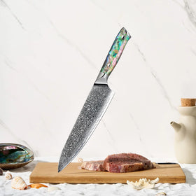 Personalized 8 Inch Kitchen Knife VG10 Chef Knife Japanese Steel Damascus Steel Chef Knife with Abalone Resin Handle