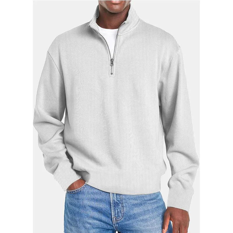 New Men's Casual Half Zip Sweater Breathable Knitted Top with Stand Collar Sustainable and Long Sleeved