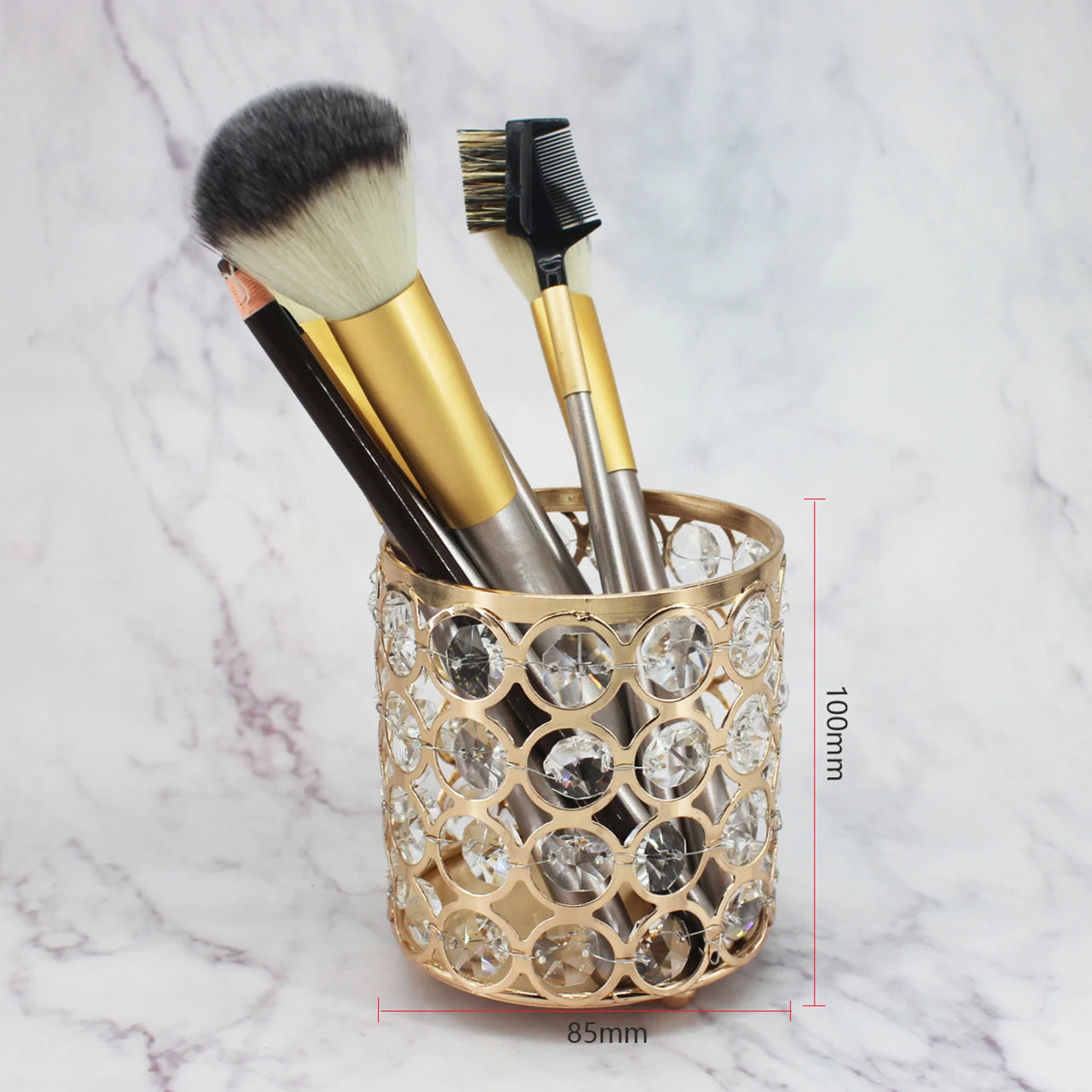 European Crystal Makeup Brush Storage Barrel Home Crafts Decoration Metal Jewelry Box for Bathroom Living Room Drawer Organizer