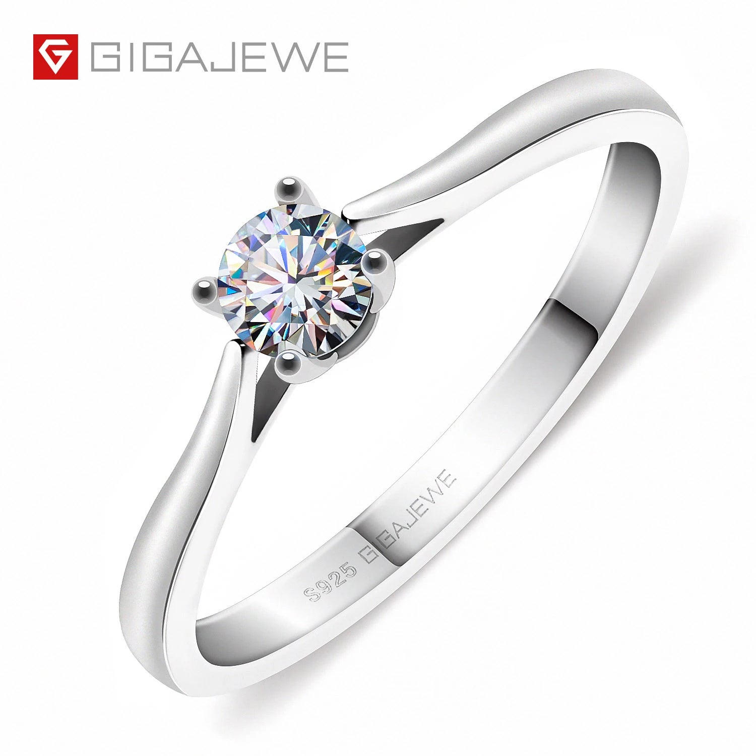 GIGAJEWE EF VVS1 0.3ct 4mm Moissanite Ring 925 Silver Gemstone Ring with Diamond Test Passed
