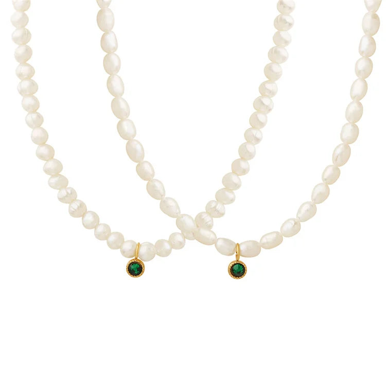 Luxury Imitation Pearl Stainless Steel Link Chain Dainty CZ Zircon Pendant Charm Necklace for Women-Trendy Gift Party