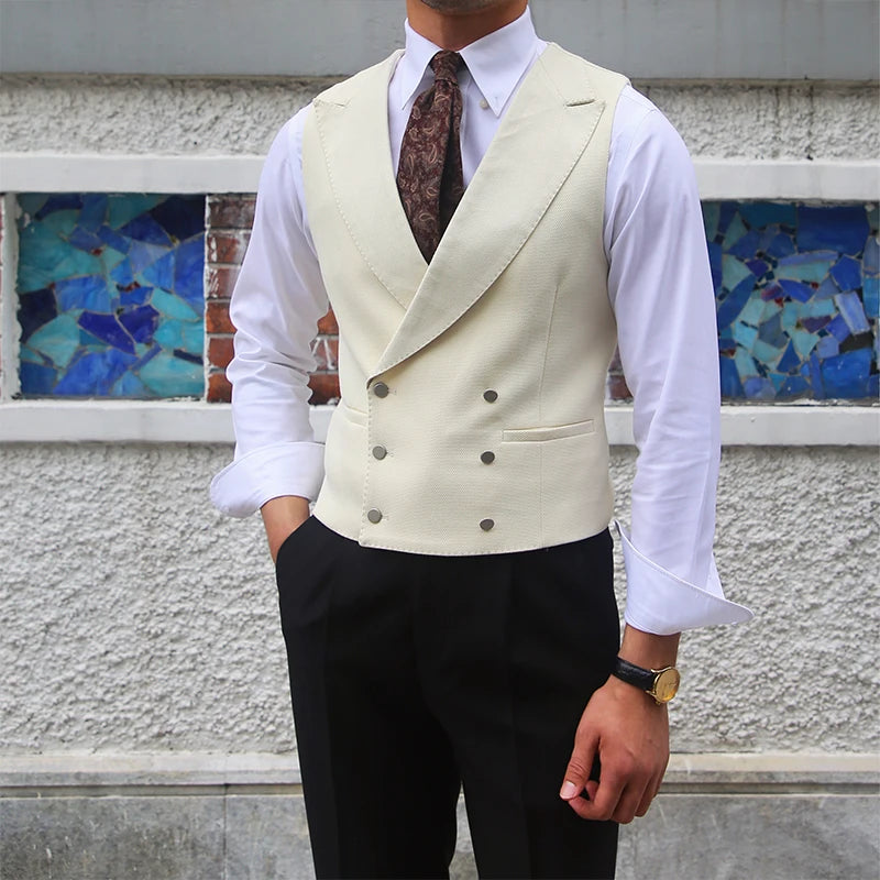 Hot Luxury Joker Men's Suit Waistcoat Business Leisure Suit Collar Solid Color Double-breasted Men's Vest
