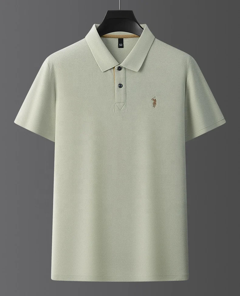 Men's High-End 220g Hexagonal Bead Mercerized Cotton for  Shirt Turn-Down Collar Short Sleeves Embroidered Paul Logo Solid