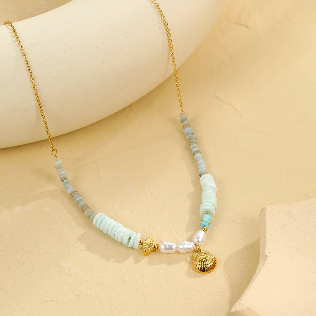 Summer Hawaiian Beaded Pearl Shell Chain Necklace Waterproof Non-fading Jewelry