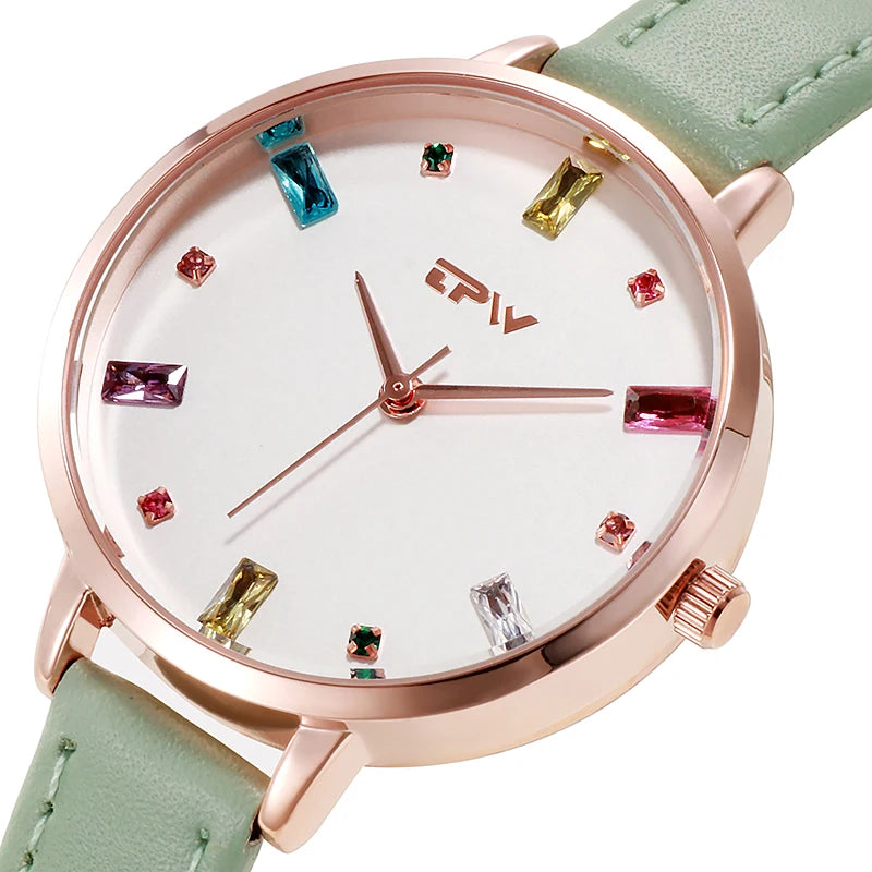 Luxury Branded Design Relojes Geneva Leather Watch Women Color Moissanite Stone Watches Stylish