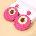 Hot Selling Vintage Raffia Rattan Round Hollow Earring Jewelry Minimalist Holiday Style Tassel Hanging Earring for Women