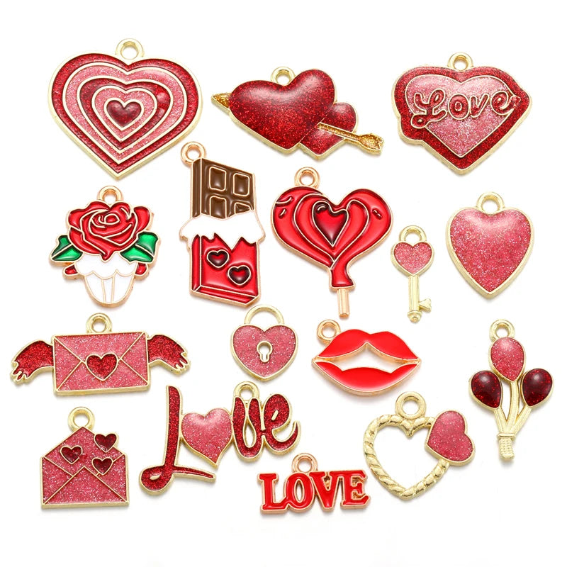 16 Styles Enamel Heart Charms Valentine's Day Pendants for DIY Jewelry Making Party Gifts Supplies Accessories W379