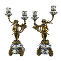 Creative Blue White Porcelain Copper Angel Candle Stand Handmade Elegant Candle Holder Home Decoration Boxed Ceramics Crafts