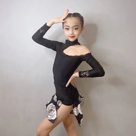 GTY Latin Dance Dress Advanced Sense 2023 New Summer Girls Practice Performance Children Separate Suit