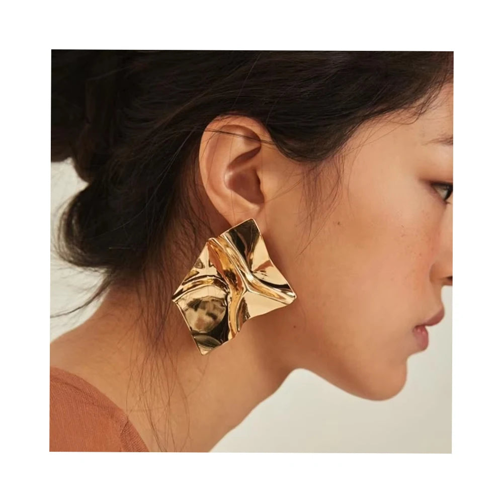 Hot Sell Euramerican Big Popularity Stud Earring Women Geometric Metallic Simple Big Gold Earring
