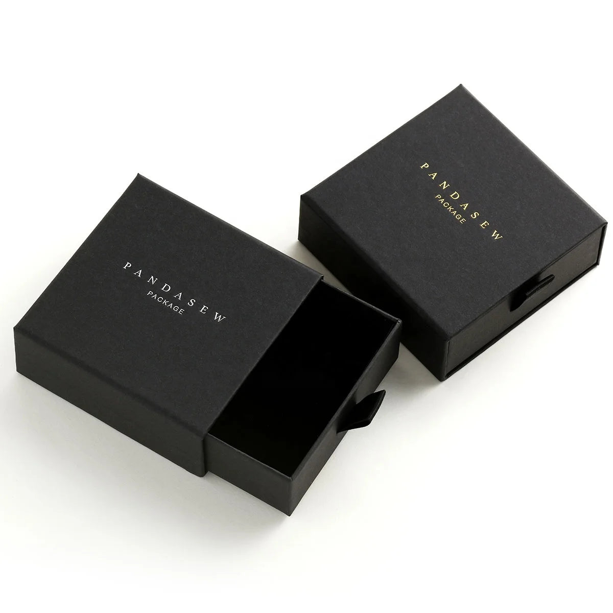 PandaSew Custom Logo Print Black Fashion Cardboard Jewelry Packaging Drawer Box for Necklace Rings