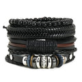 Simple Retro Set Braided Leather 4pcs/set Punk Bracelet Diy Men's Leather Bracelet Male Arm Jewelry Wholesale Pu Bracelet
