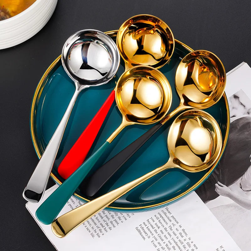 New Arrivals Colorful Metal Soup Spoon 18/10 Stainless Steel Soup Ladle with Customized Logo