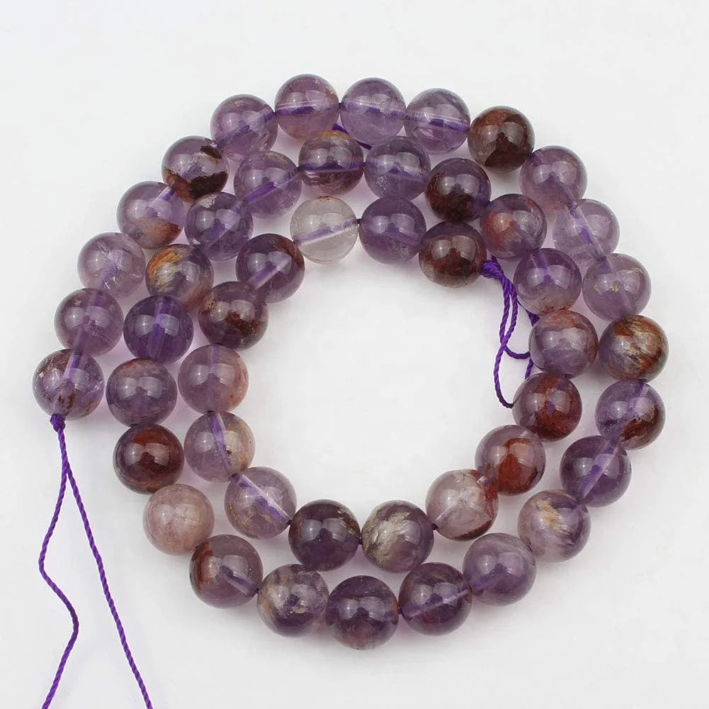 Natural Purple Ghost Amethyst Quartz Round Stone Ametrine Chakra Gemstone Beads for Jewelry Making