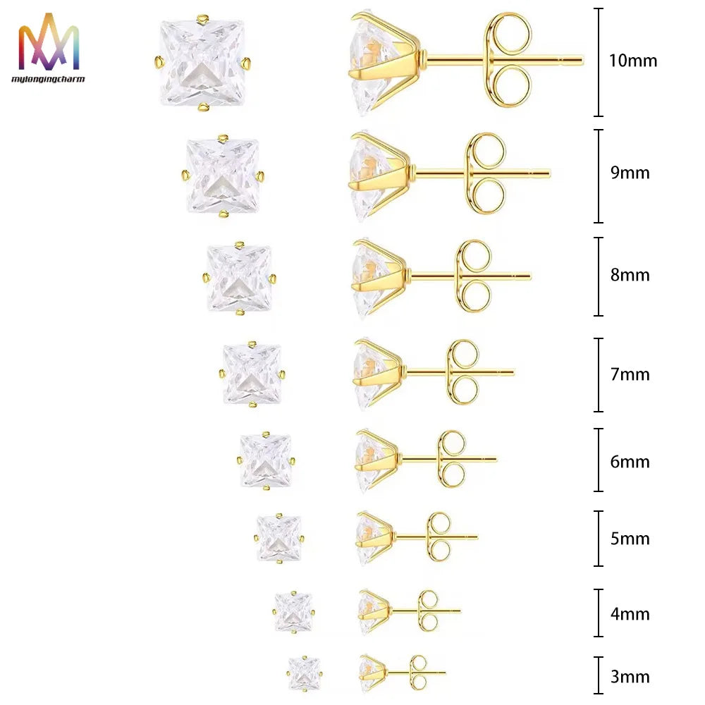 Fashion Simple Mini White Rhinestone Hypoallergenic Piercing Stud Earrings Ear Rings for Women