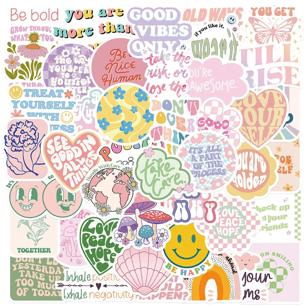 50Pcs Inspirational Phrase Pink Stickers Decorative Label for Luggage Laptop Guitar Notebook Skateboard Vinyl Waterproof Sticker