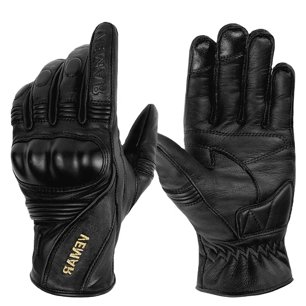 Retro Summer Winter Men Touchscreen Leather Motorcycle Riding Gloves Motocross Racing Gloves Anti-Fall Motorbike Cycling Gloves
