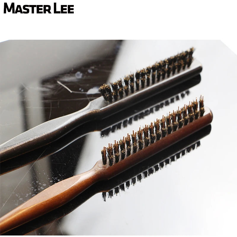Masterlee Mini Long Comb Brush for Oil Head Styling Tools Two Rows Teeth Boar Bristle Plastic Customized Logo Hair Brush