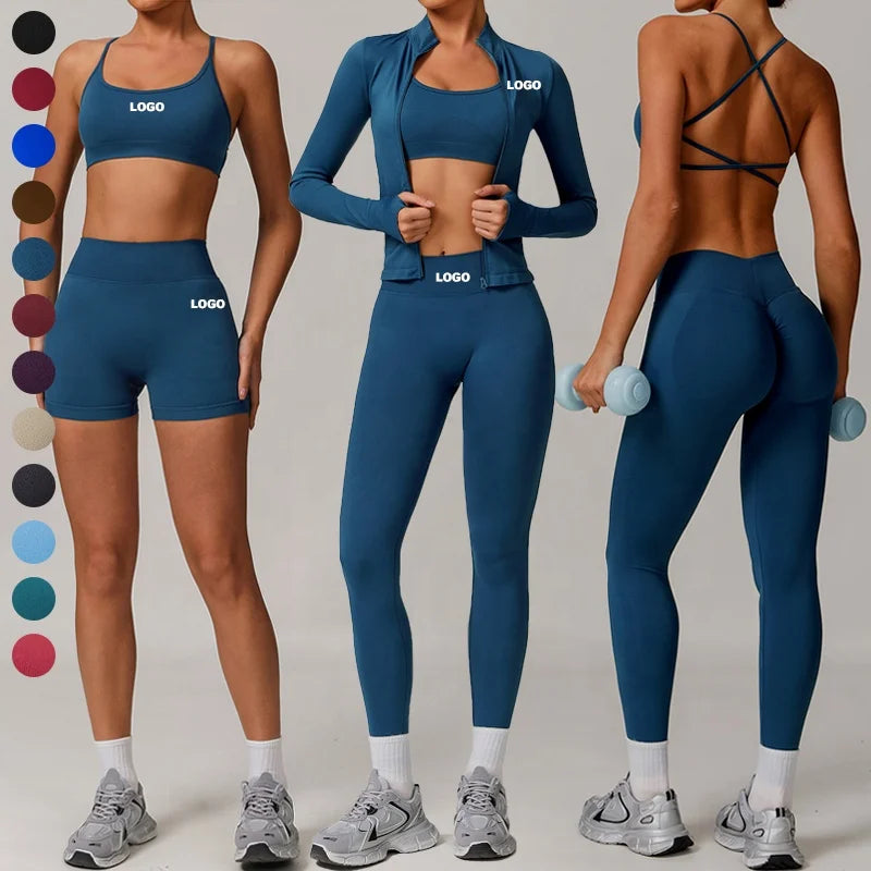 Women Seamless Sport Suits Cross Back Sports Bra High Waist Scrunch Butt Yoga Shorts Leggings Workout Outfits Stretchy Gym Wear