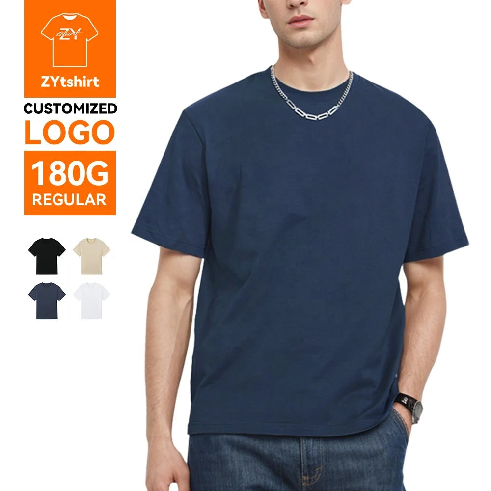 ZYtshirt Wholesale 180GSM 100% Cotton Custom Logo Printed T-Shirt with Breathable Loose Fit for Casual Unisex