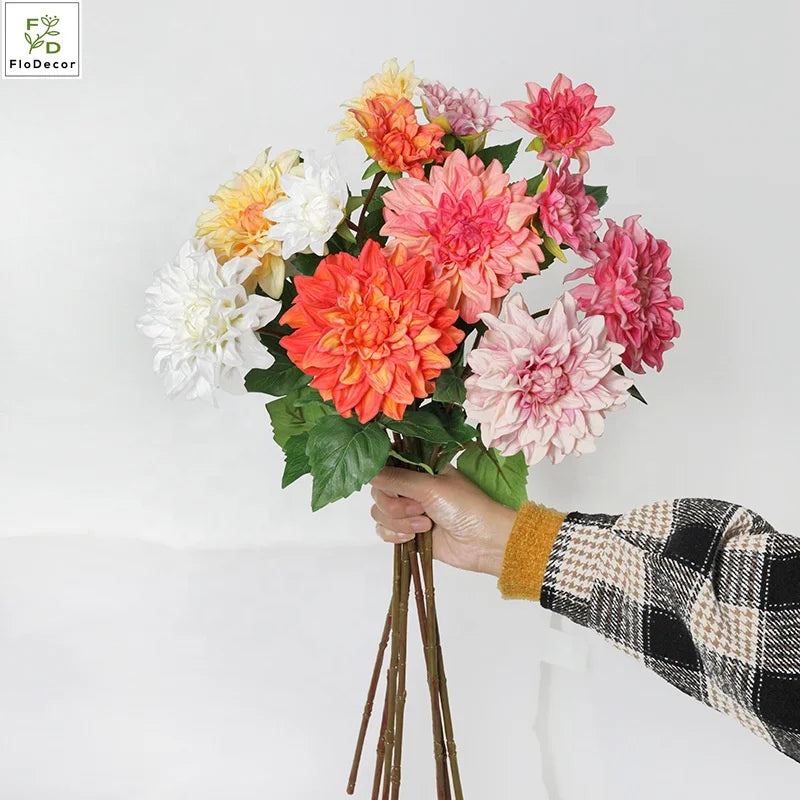 New Arrival High End 2 Heads Artificial Real Touch Dahlia Flower Hand Feeling Wet for Wedding Decoration