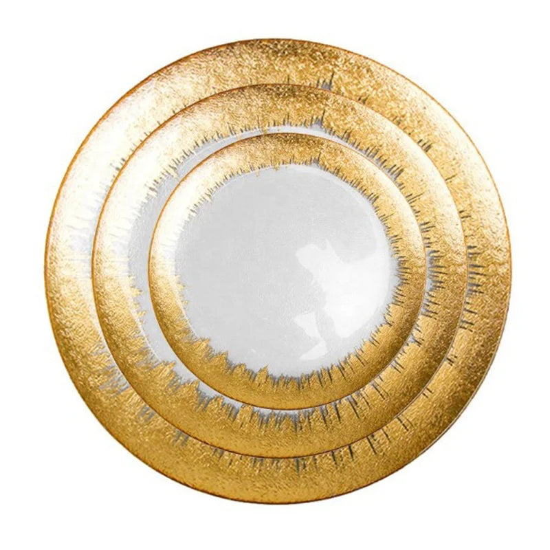 Luxury Creative European Gold Silver Rose Gold Western Food Glass Dinner Plate Fruit Plate Set