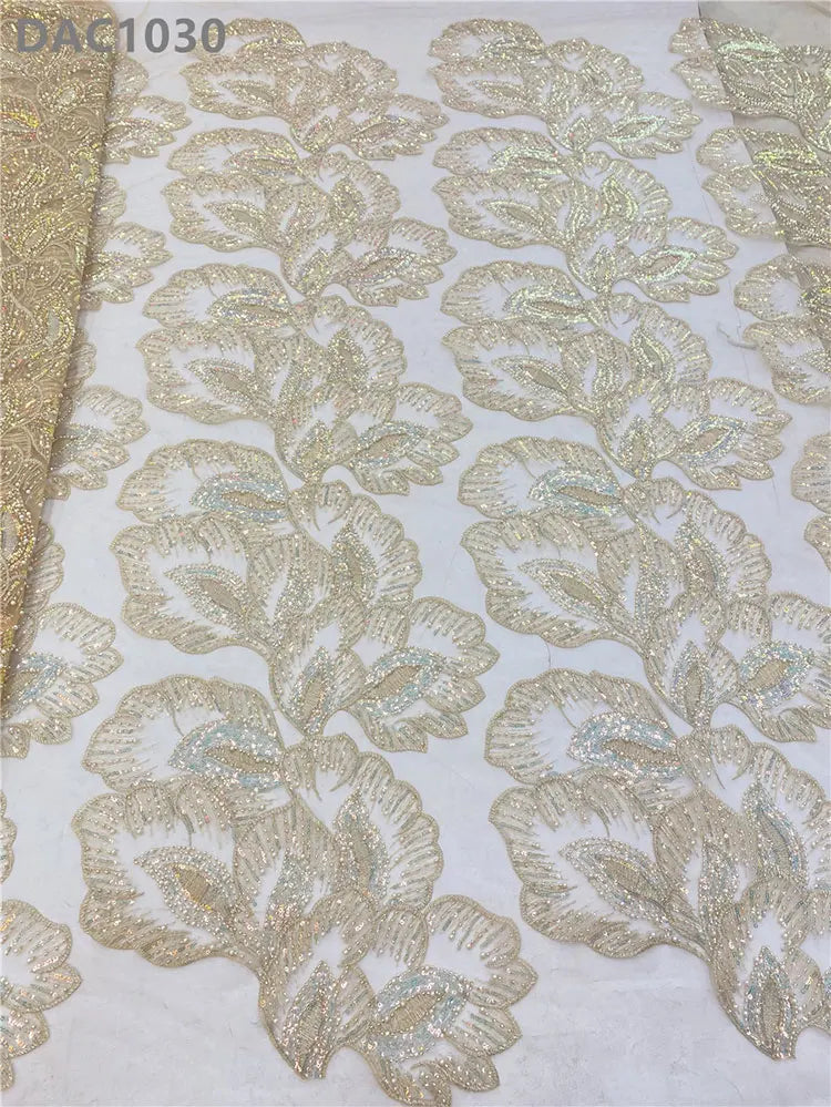 CHOCOO Hot Selling Polyester Wedding Beads Sequin Lace Fabric Textiles Embroidery Mesh White Bridal Lace Fabric