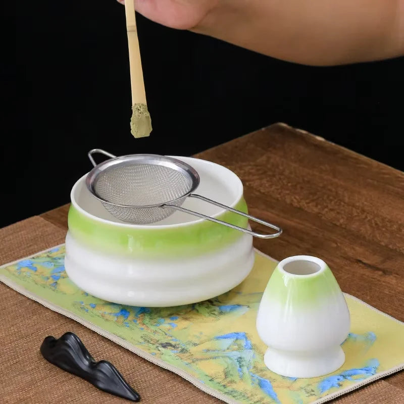 Custom Logo Japanese Traditional Ceremony Bamboo Bowl and Holder Matcha Tea Sets
