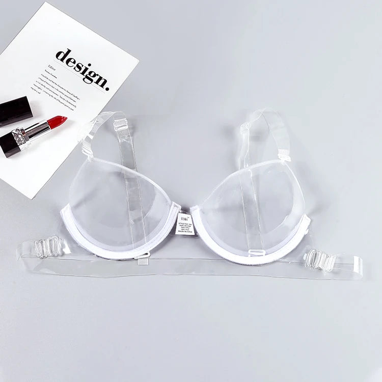 New Fashion Women's Sexy Bras Adjustable Strap PU Bra Transparent Clear Plastic Push-up Halter Size 32-42 Trade Assurance TPU