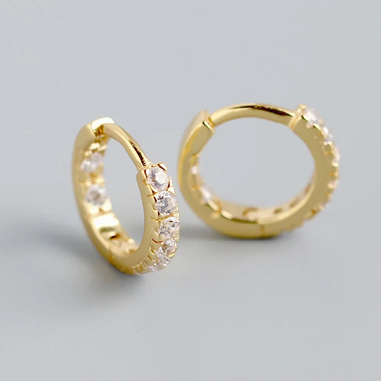 YHE0178 S925 Sterling Silver Hoop Earrings for Women Tiny Small Cubic Zircon Huggie Hoop with CZ Stone Trendy Style Gift