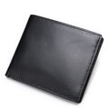 Men's RFID Blocking Multi Card Holder Wallet Top Grain Soft Cow Leather Short Length with Open Closure Black Polyester Lining