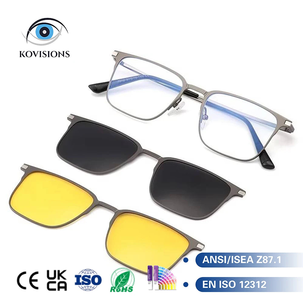 Trending Clip on Men Sunglasses Square Metal Frame Magnetic Quick Change Lenses UV Protection Driving Outdoor Daily Wear