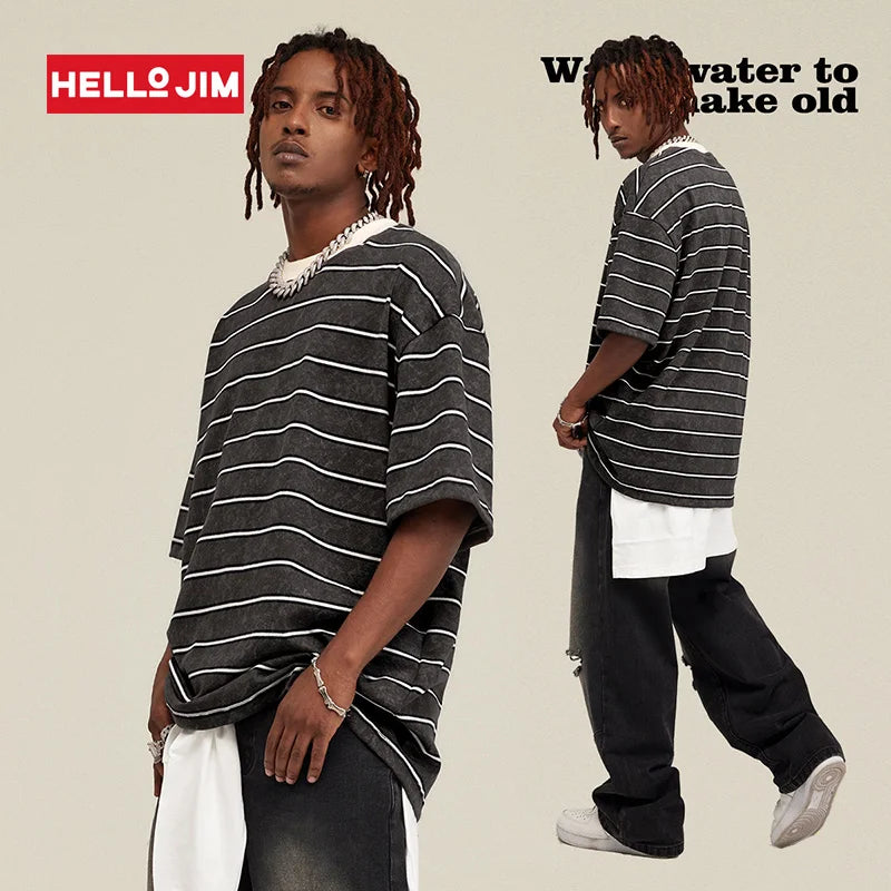 Customize 2025 New Style Stripe Cotton Tshirt Street Wear Summer T-shirt Heavyweight T-shirt Streetwear