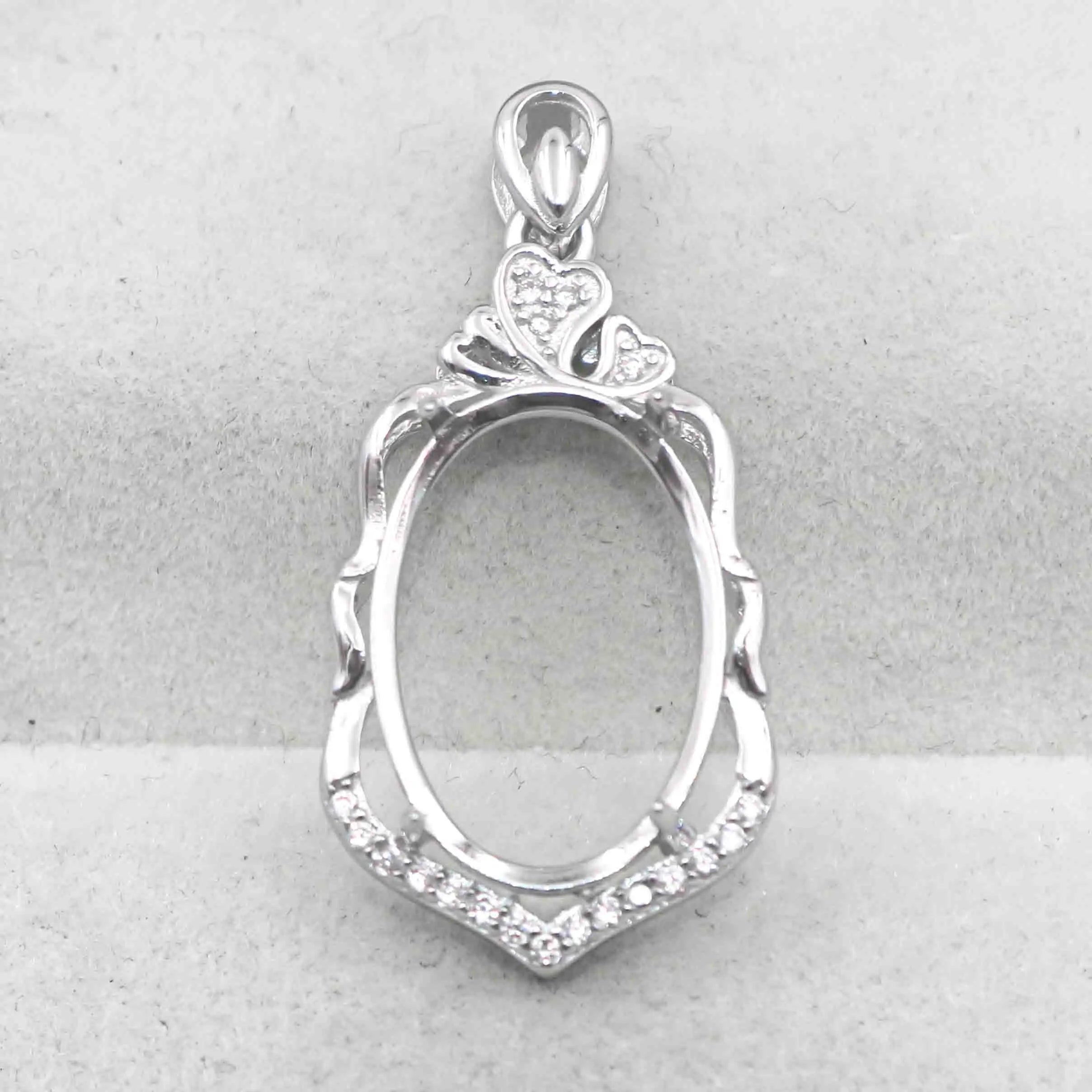 Sterling Silver 12*17mm Semi Mount Pendant Empty Frame Blank Support Setting S925 Base Holder Without Center Stone for DIY Inlay