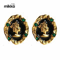 Vintage 18K Gold Plated Copper Elizabeth Queen Design Stud Earring with Zircons Fashion Jewelry for Women