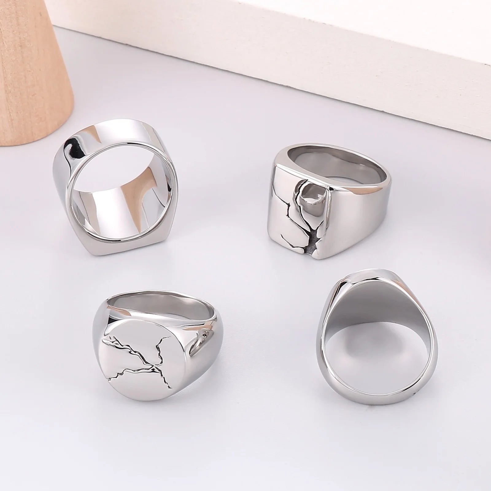 Minimalist Design Chunky Anxiety Rings Blanks Engraving Hip Hop Stainless Steel Mens Rings Fashion Silver Signet Custom Ring Set