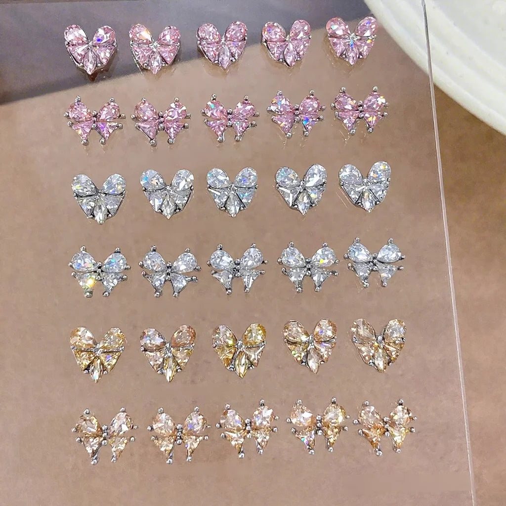 Love Butterfly 3D Nail Art Diamond New Summer Style Explosive Splicing Stacked Diamond White Pink Zircon Nail Rhinestones